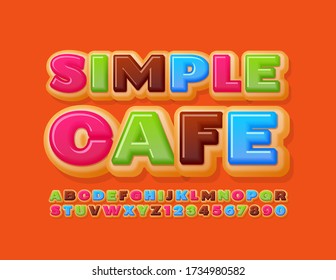 Vector bright template Simple Cafe. Cake sweet Font. Delicious Donut Alphabet Letters and Numbers