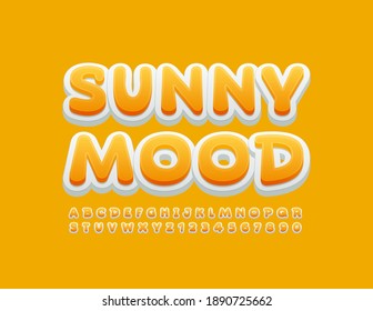 Vector bright template Sunny Mood. Funny modern Font. Alphabet Letters and Numbers set for Kids