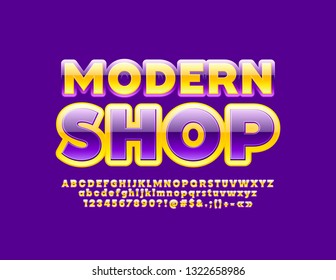 Vector brillante emblema de moda Moderna Tienda con fuente brillante de color. Letras de estilo amarillo y violento