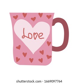 Vector bright vintage mug. Drawn by hands in naive Scandinavian style. Pastel colors, simple design. For design of surfaces, prints, wrapping paper, postcards, posters, menus. Theme of tea, coffee