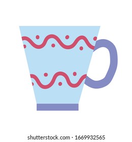 Vector bright vintage mug. Drawn by hands in naive Scandinavian style. Pastel colors, simple design. For design of surfaces, prints, wrapping paper, postcards, posters, menus. Theme of tea, coffee