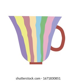 Vector bright vintage mug. Drawn by hands in naive Scandinavian style. Pastel colors, simple design. For design of surfaces, prints, wrapping paper, postcards, posters, menus. Theme of tea, coffee