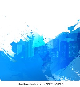 Vector Bright watercolor stains. Blue ink and splatter