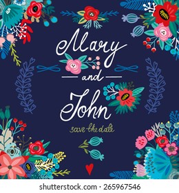 Vector bright wedding invitation and save the day card. 
