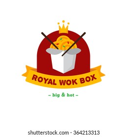 Vector bright wok box chineese cafe logo. Brand sign
