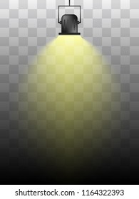 Vector bright yellow spotlight isolated on a transparent background.