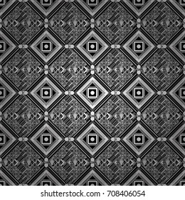 Vector Bright Zentangle. Vintage Abstract Ornament with Tiles and Rhombus in black and white Colors. Orient seamless pattern. Colorful Pattern for Wallpaper, Textile, Linen, Curtains.