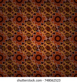 Vector Bright Zentangle. Vintage Abstract Ornament with Tiles and Rhombus in brown, orange and black Colors. Colorful Pattern for Wallpaper, Textile, Linen, Curtains. Orient seamless pattern.