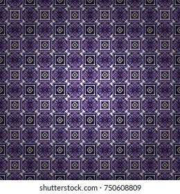 Vector Bright Zentangle. Vintage Abstract Ornament with Tiles and Rhombus in black, violet and white Colors. Colorful Pattern for Wallpaper, Textile, Linen, Curtains. Orient seamless pattern.