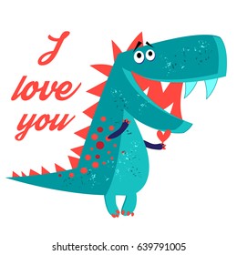 Vector brightly amorous dinosaur enamored on a white background