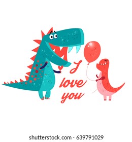 Vector brightly amorous dinosaur enamored on a white background