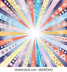 Vector brightly vintage background with glowing rays