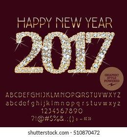 Vector brilliant Happy New Year 2017 greeting card with set of letters, symbols and numbers. File contains graphic styles