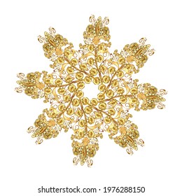 Vector. Brilliant lace, stylized flowers. Openwork weaving delicate, nice background. Oriental style arabesques. Sketch pattern. Cute textured curls. Pictures in white, yellow and brown colors.