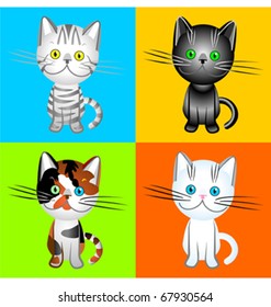 vector  British cats of various colors, black, white, tabby, tortieseshell