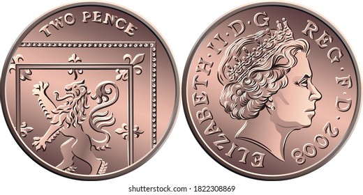 Vector British gold coin Two pee or 2 pence, reverse with Segment of Royal Shield