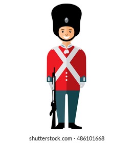 Vector British guardsman. Flat style colorful Cartoon illustration.