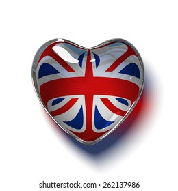 Vector. British heart. Glass heart with flag of the United Kingdom (Union Jack )inside. isolated on white background.