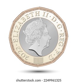 Vector British one pound cash coin with queen on obverse. svg