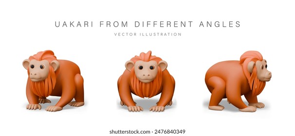 Vector broad nosed monkey in cartoon style. Set of uakaris in different positions
