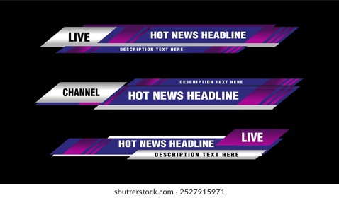Vector de noticias de última hora de transmisión Tercios inferiores Diseño de titular Plantilla Video de diseño de barra de diseño para televisión, y canal de medios Moderno futurista Elegante