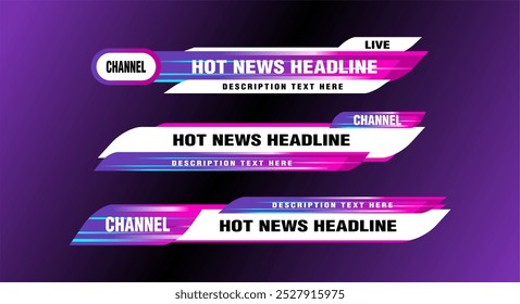 Vector de noticias de última hora de transmisión Tercios inferiores Diseño de titular Plantilla Video de diseño de barra de diseño para televisión, y canal de medios Moderno futurista Elegante