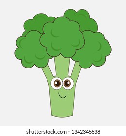 Vector broccoli .Artistic hand drawn broccoli illustration.Cute smiling happy broccoli.