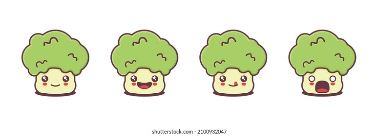 vector broccoli cartoon mascot, vegetable illustration, with different facial expressions. suitable for icons, logos, prints, stickers, etc.