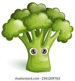 Vector broccoli character on white background. Cute Broccoli. Funny cartoon character