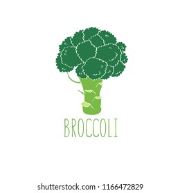 Vector broccoli. Flat design for logo, icon, print. Fresh cartoon vegetable isolated on white background used for magazine, book, poster, card, menu cover, web pages. Organic food vegan concept.