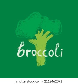 Icono de brócoli vectorial. Textura dibujada a mano por lápiz. Ilustración de la floración de la col verde aislada. Logo del restaurante vegano, símbolo vegetariano. Signo de comida orgánica. Insignia vegetal para el diseño del mercado de los agricultores.