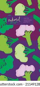Vector broccoli pattern seamless. Green cabbage flowering illustrations. Vegan restaurant background, vegetarian wallpaper. Organic food ornament. Textured vegetable backdrop for farmers market design
