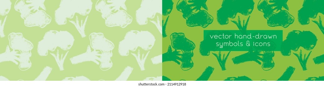 Vector broccoli pattern seamless. Green cabbage flowering illustrations. Vegan restaurant background, vegetarian wallpaper. Organic food ornament. Textured vegetable backdrop for farmers market design