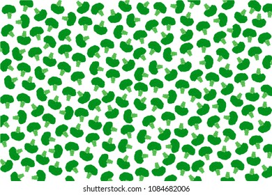 Vector broccoli randomly distributed on white background