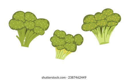 Vector broccoli sprigs set.Cartoon vegetables isolated on white background.Colored icons for menu and store signage design,cooking ingredient.Healthy vegetarian food for diet.Hand drawn illustration.