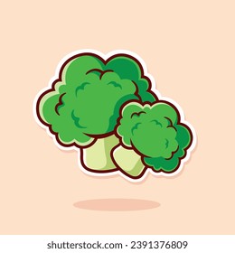 vector broccolies vegetable. cute cartoon icon . For funny sticker. Flat illustration design style.