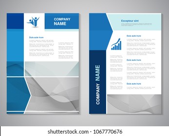 Vector brochure, abstract design, flyer with wave design. Layout line template. Aspect Ratio for A4 size. Poster of blue, grey and white color. Magazine cover.