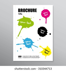 Vector brochure / annual report / book cover/ audit report. Template with spatters. Colored - yellow, blue, green, black, pink, white. Eps 10 vector file. 