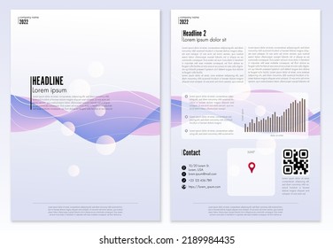 Vector Brochure or Annual Report, modern layout with the bluish and pink color wavy design. A4 size