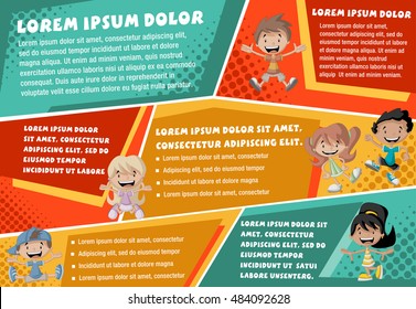 Vector brochure backgrounds with cartoon children. Infographic template design.

