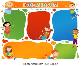 Vector brochure backgrounds with cartoon children. Infographic template design. Courtesy lesson for children rights to the banner advertisement for children illustration