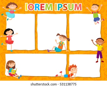 Vector brochure backgrounds with cartoon children. Infographic template design. Courtesy lesson for children rights to the banner advertisement for children illustration