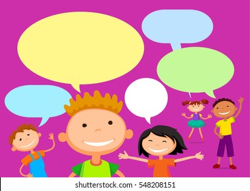 Vector brochure backgrounds with cartoon children. balloon template design. Courtesy lesson for children rights to the banner advertisement for children illustration