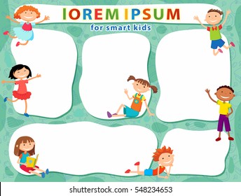 Vector brochure backgrounds with cartoon children. Infographic template design. Courtesy lesson for children rights to the banner advertisement for children illustration