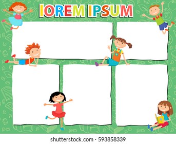 Vector brochure backgrounds with cartoon children. Infographic template design. Courtesy lesson for children rights to the banner advertisement for children illustration