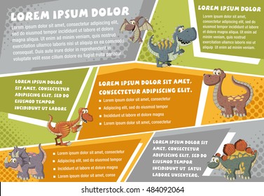 Vector brochure backgrounds with cartoon dinosaurs. Infographic template design.
