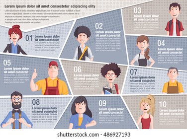 Vector brochure backgrounds with cartoon people. Infographic template design.
