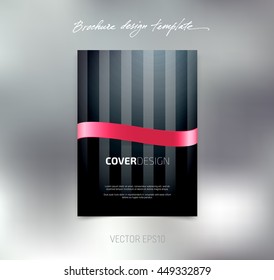 Vector brochure or booklet cover design template. Business concept. Flyer idea. Glossy pink silky ribbon. Vertical stripes.