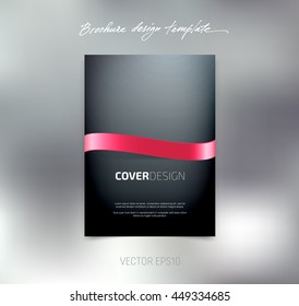 Vector brochure or booklet cover design template. Business concept. Flyer idea. Glossy dark pink silky ribbon. 