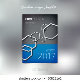 Vector brochure or booklet cover design template. Business concept. Flyer idea. 3d hexagonal glossy stainless steel shapes background
